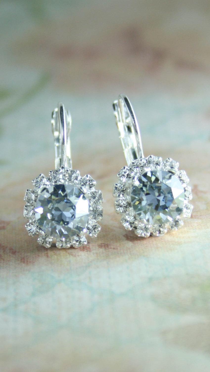 Wedding - Swarovski blue crystal earrings,blue crystal earrings.swarovski bridal earrings,swarovski blue shade,something blue,blue wedding jewelry