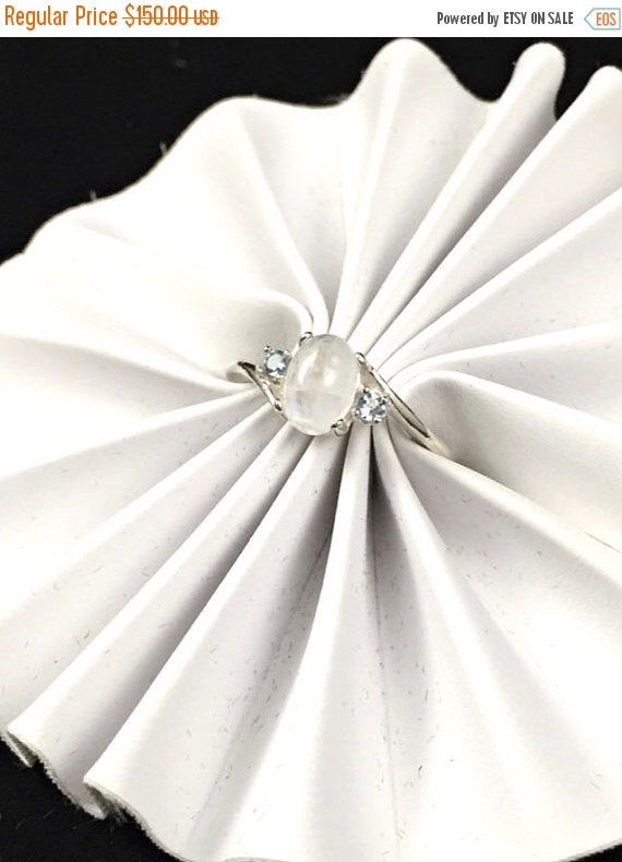 Свадьба - Veterans Day Sale Unique Rainbow Moonstone and Aquamarine Sterling Silver Gemstone Engagement Ring
