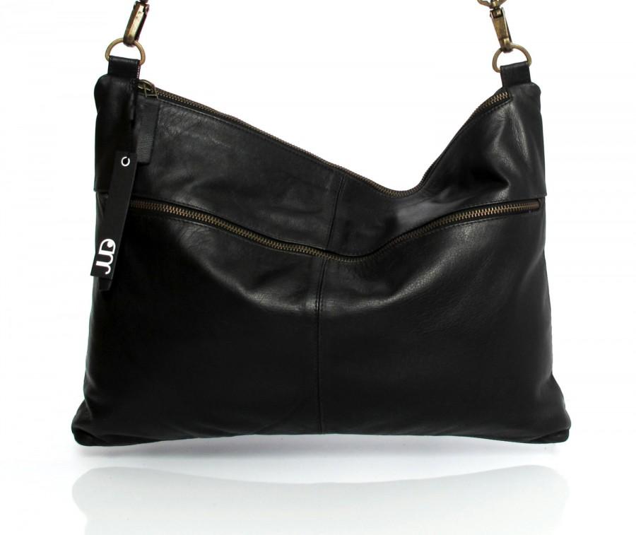 Mariage - Black leather messenger bag - soft leather purse SALE Crossbody leather purse - shoulder leather bag - slouchy leather bag - judtlv bags