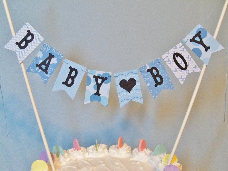 Hochzeit - Gender Reveal Cake Topper, Baby Shower Garland,  Baby Boy Cake Bunting