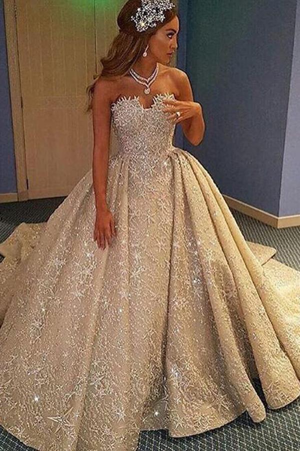 Mariage - Fabulous Sweetheart Court Train Ruched Wedding Dress with Beading