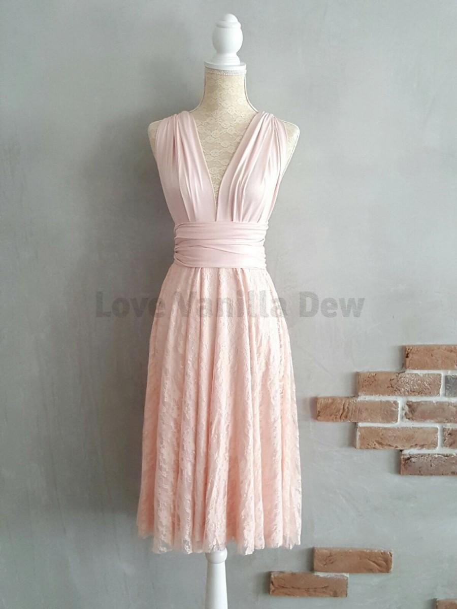 Hochzeit - Bridesmaid Dress Infinity Dress Blush Lace Knee Length Wrap Convertible Dress Wedding Dress