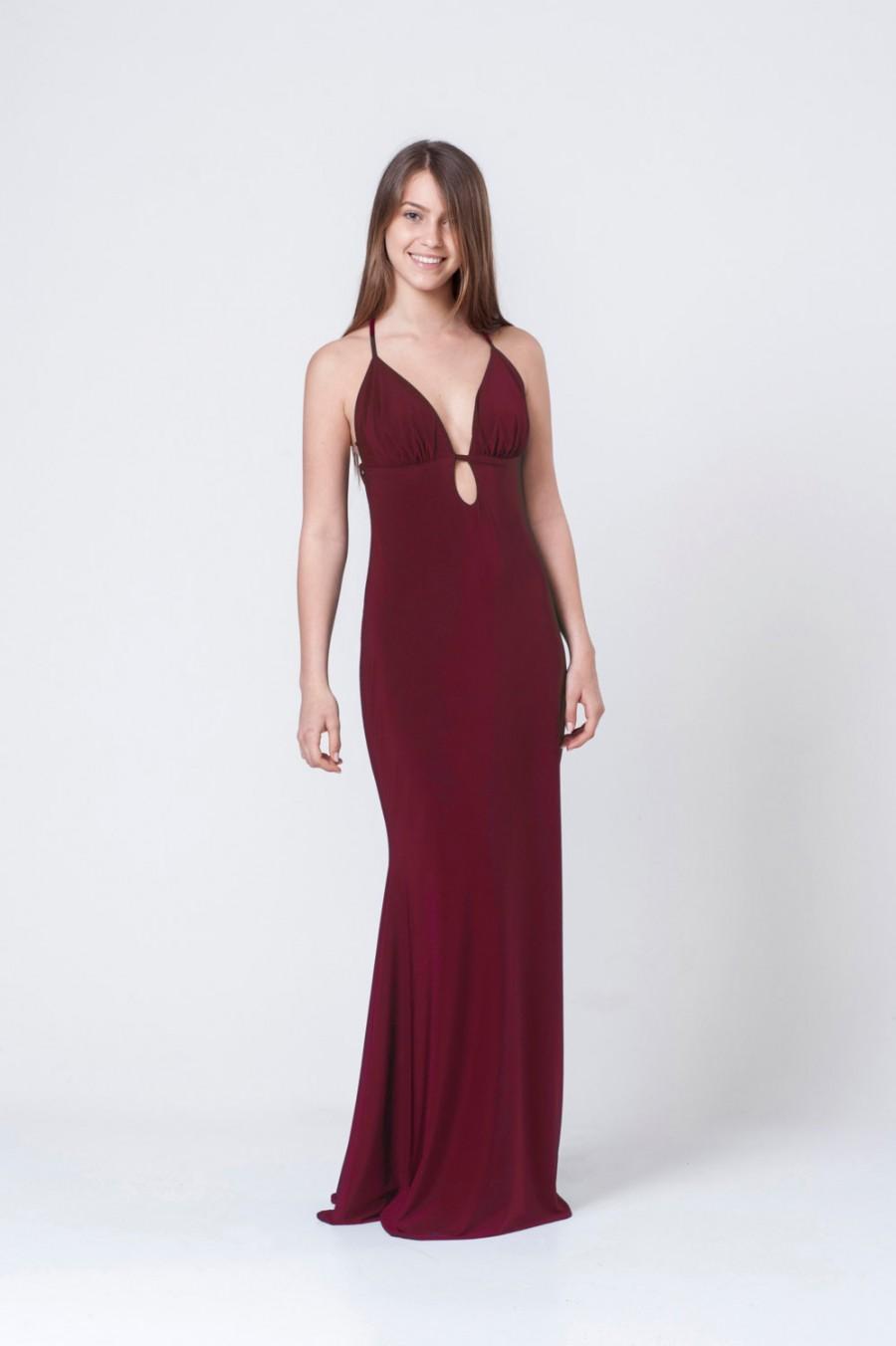 Mariage - Burgundey bridesmaid maxi dress - Open back flaming burgundey dress -Spaghetti full length dress