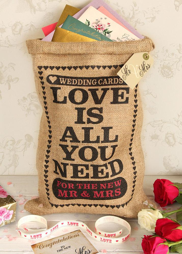 Свадьба - Wedding card box sack, small wedding card holder, Love Is.. design.