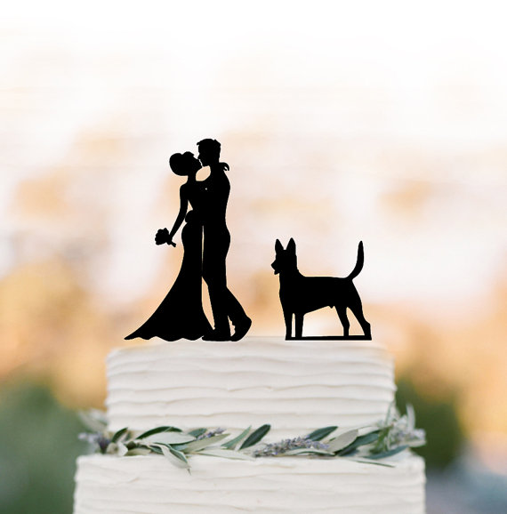 Свадьба - Unique Wedding Cake topper dog, Cake Toppers with custom dog bride and groom silhouette, funny wedding cake toppers customized dog