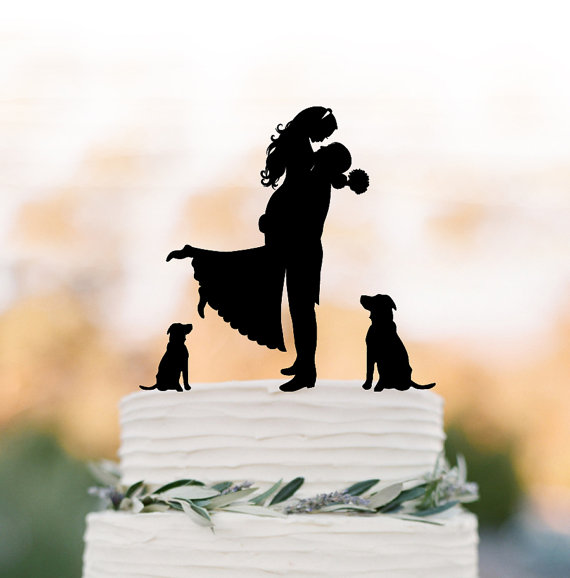Mariage - Unique Wedding Cake topper two dog, Cake Toppers with custom dog bride and groom silhouette, funny wedding cake toppers with dog