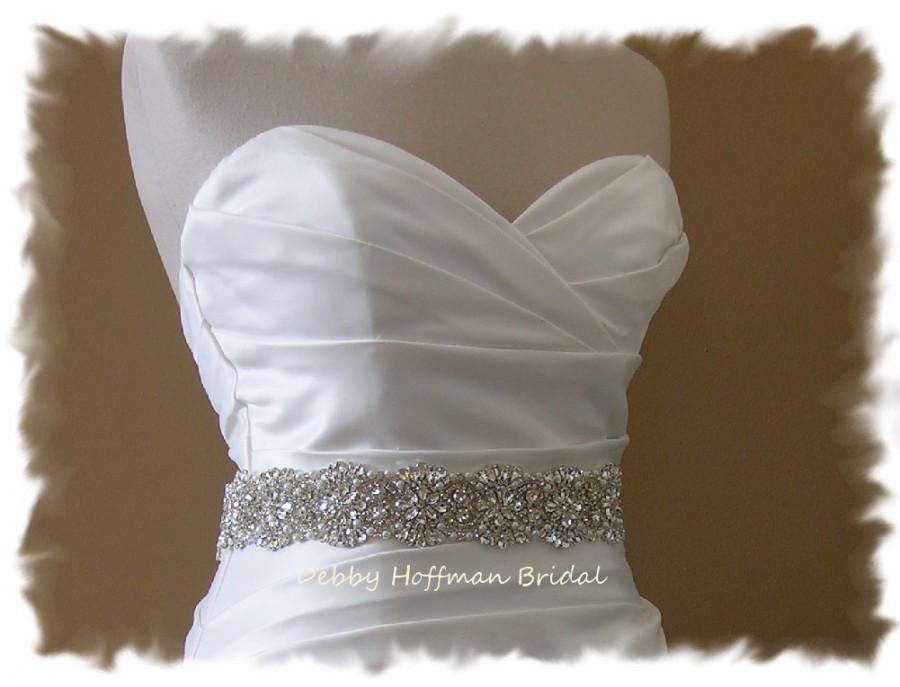 Hochzeit - Vintage Style Bridal Sash, 17 inch Pearl Rhinestone Wedding Sash, Crystal Pearl Bridal Belt, Wide Jeweled Wedding Dress Belt, No. 4069-17