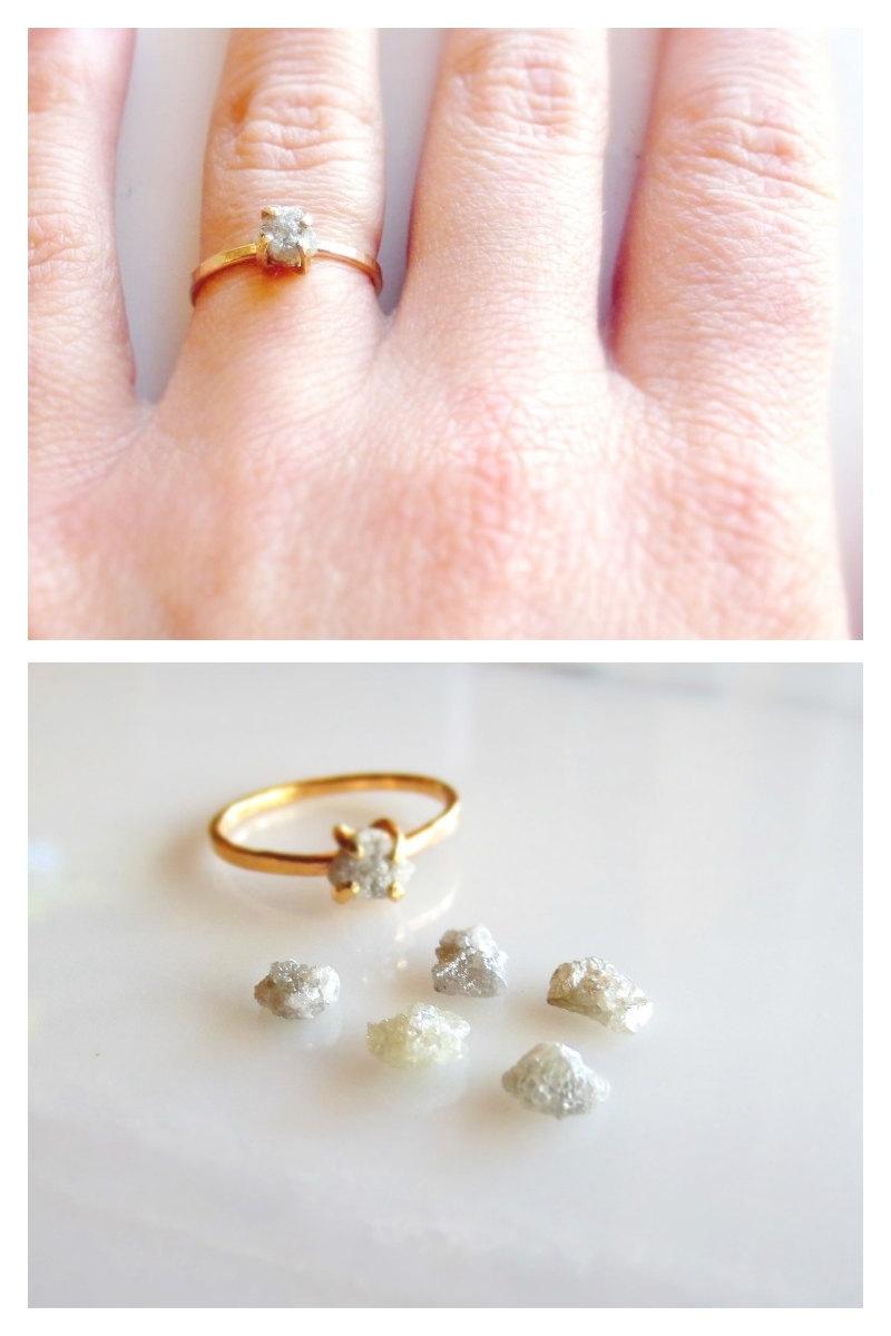 Wedding - Custom Engagement Ring, Raw Diamond Alternative, Rough Uncut Stone, Women's Wedding Ring Rose Gold, Yellow Gold or White Gold Made To Order