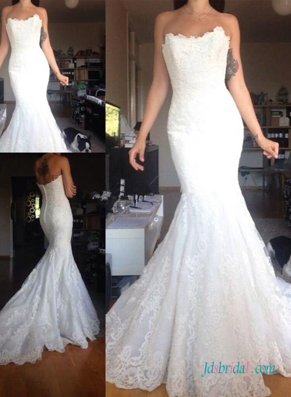 زفاف - Classic Strapless mermaid lace wedding dress