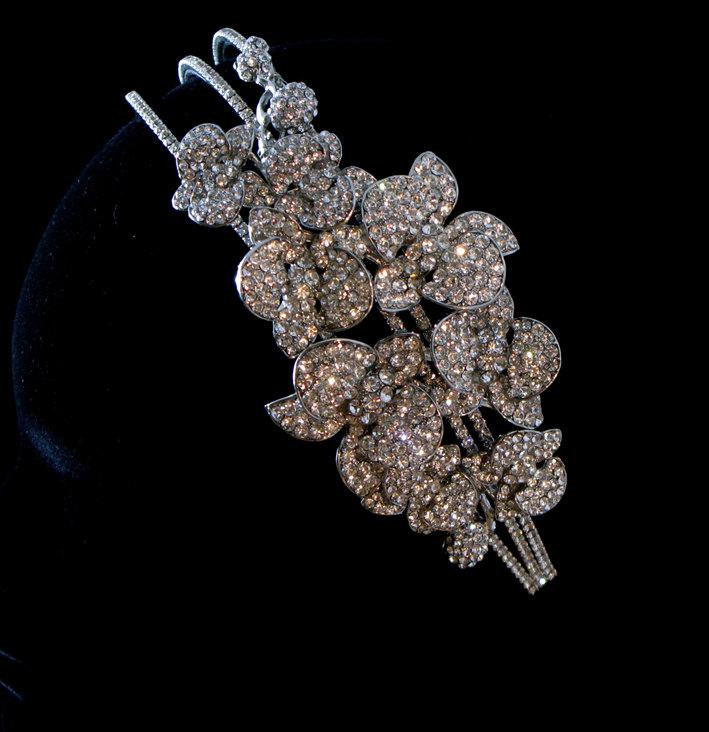 زفاف - Jewelled bridal headpiece, Swarovski side tiara - Orchadia