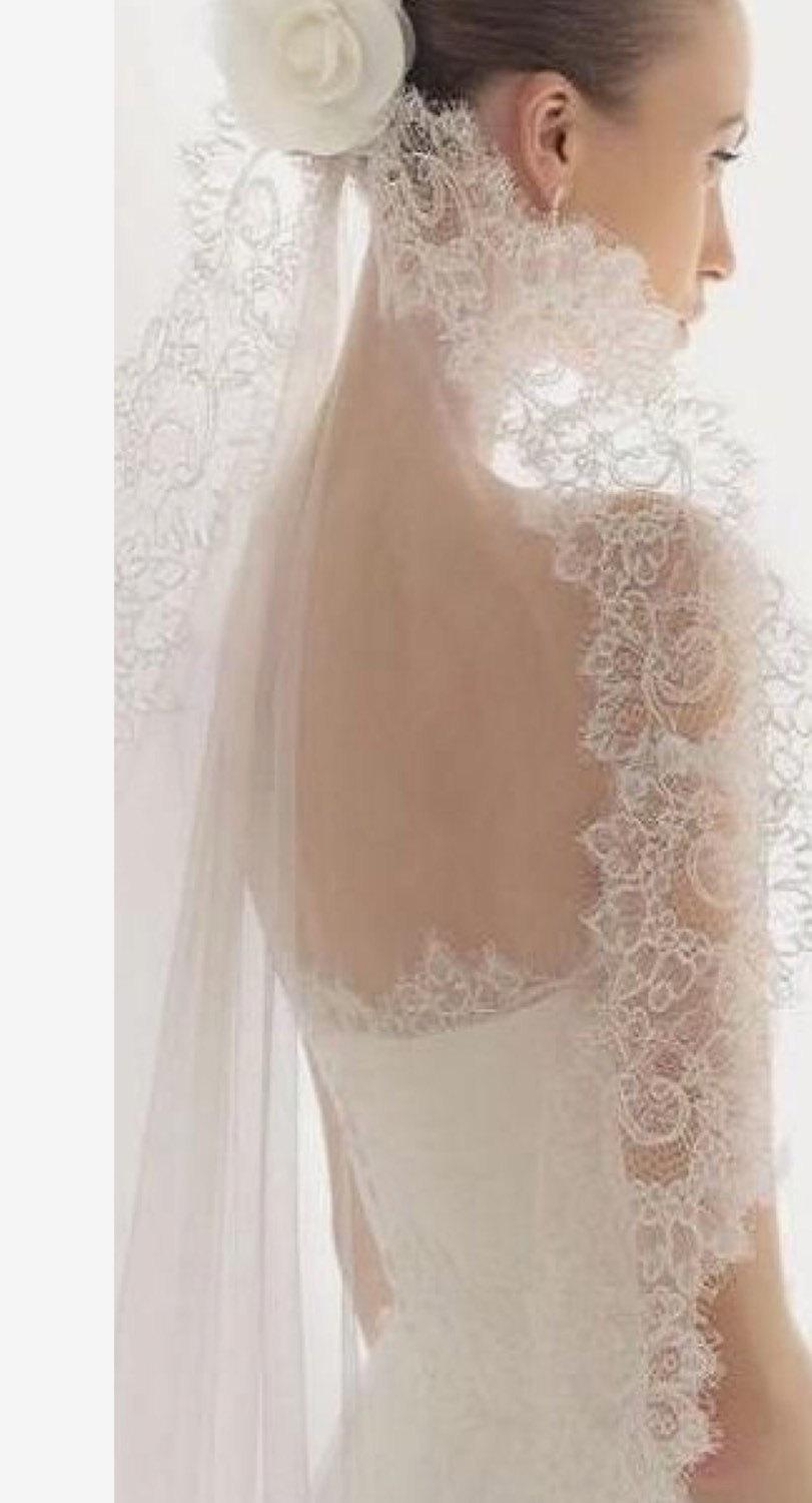 زفاف - Mantilla, Chantilly Lace Mantilla, Lace Veil, Vintage Veil, Chantilly Veil, Drop Veil, Wedding Veil, Bridal Veil- Giselle Veil