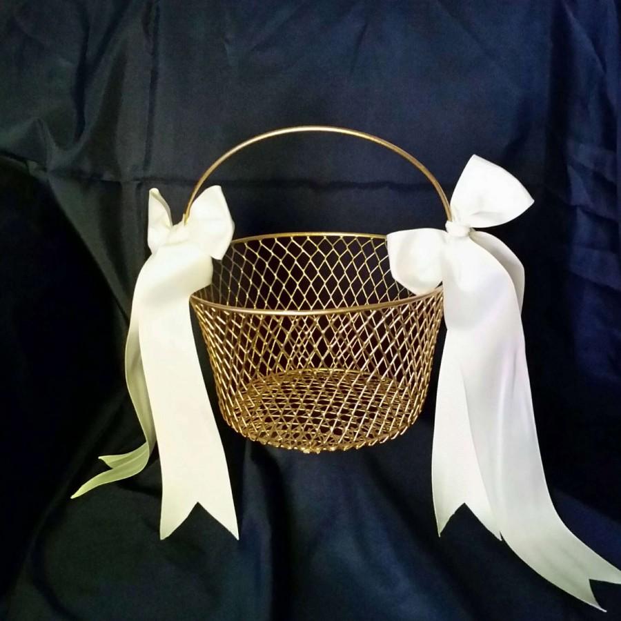 زفاف - Gold Flower girl basket, gold basket