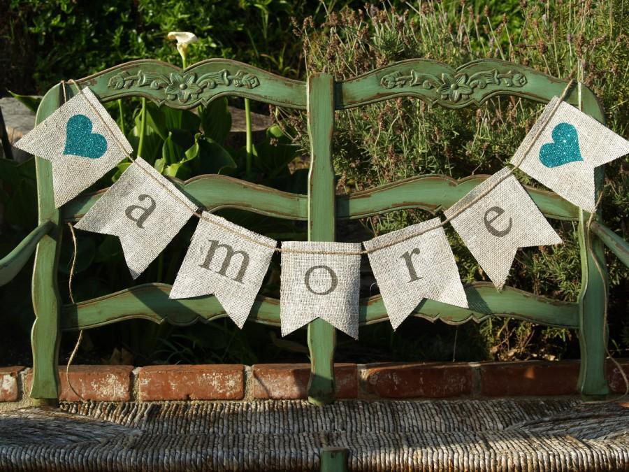 Wedding - Burlap banner (LOVE). Amore with hearts Wedding sign. Photography prop and wedding decoration.