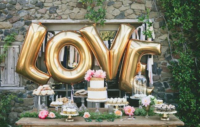 Wedding - lot 4 letter balloon balloons "LOVE", LOVE, gold, gold