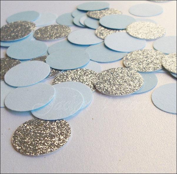 Hochzeit - Party Confetti, Silver Glitter, Baby Blue, Table Scatter, Winter Wedding Decoration, Bridal Shower Supply, Boys Birthday Party, 150 Pieces