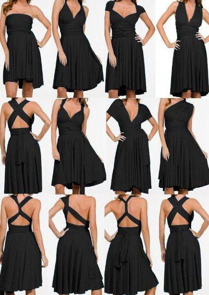 زفاف - Tailored to Size & Length Bridesmaids dress in black color  short straight hem Convertible/Infinity Dress