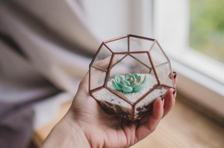 Wedding - Mini succulent terrarium Dodecahedron Christmas gift For Her Stainedglass box Fairy garden Geometric box