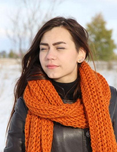 Mariage - Knitted wool scarf orange winter scarf Crochet Wrap Oversized Shawl Wrap Extra Wide Scarf winter Accessories women scarf extra size scarf