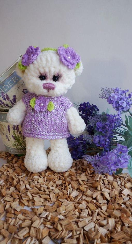 Hochzeit - Plush Bear in dress stuffed toy bear plush bear white stuffed bear woodland animal large bear crochet animal softie bear doll Halloween toy