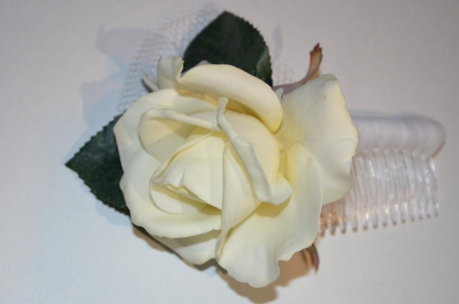 زفاف - Ivory Rose Flower Hair Comb, Ivory Flower Hair Comb, Bridal Hair Comb, Bridal Flower Comb