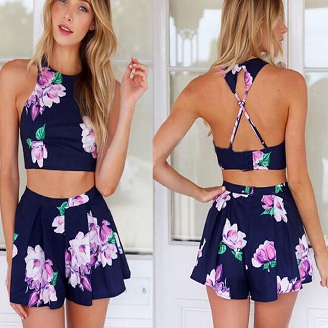 Wedding - Sexy Two Piece Floral Casual Dresses Pants