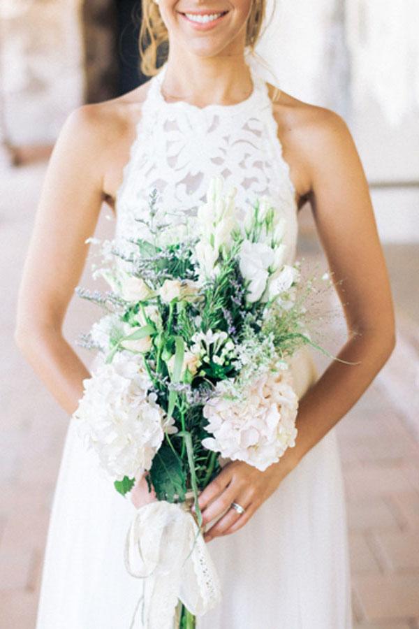 زفاف - Fabulous Jewel Floor-Length Sleeveless White Bridesmaid Dress with Sash Lace Top