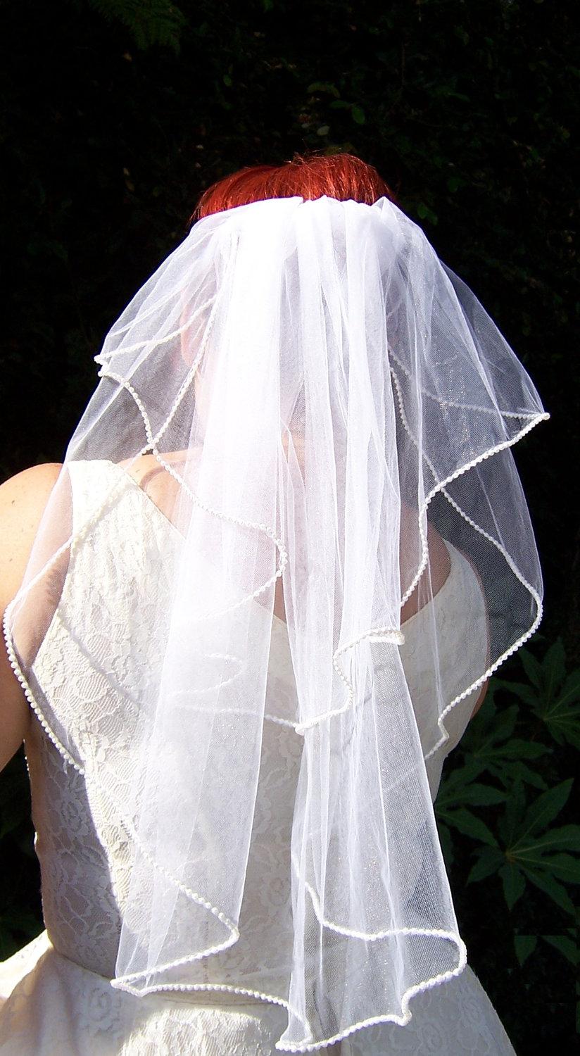 زفاف - Pearl Wedding Veil, Elbow Waist Length, Choose your color and length