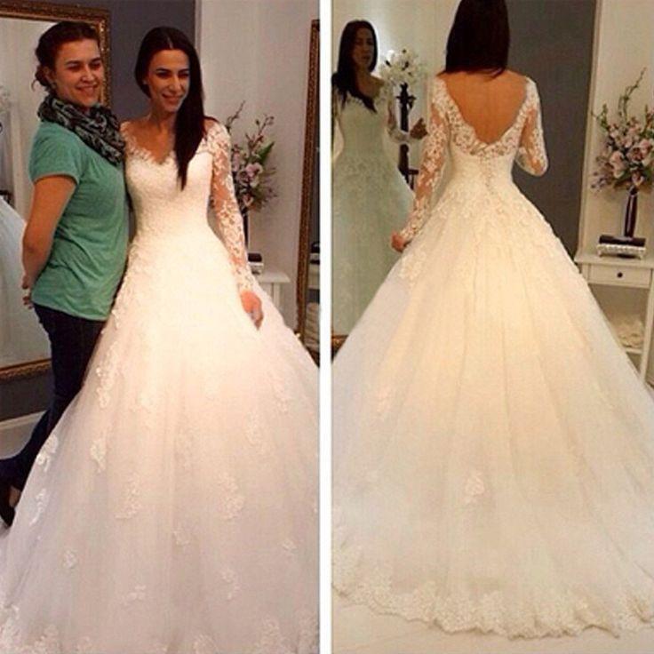 زفاف - Charming V-Neck Long Sleeve Lace Wedding Party Dresses, Gorgeous Bridal Gown, WD0032