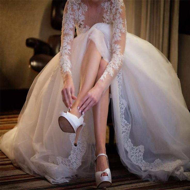 زفاف - Charming Popular Long Sleeve Lace See Through Wedding Party Dresses, WD0049