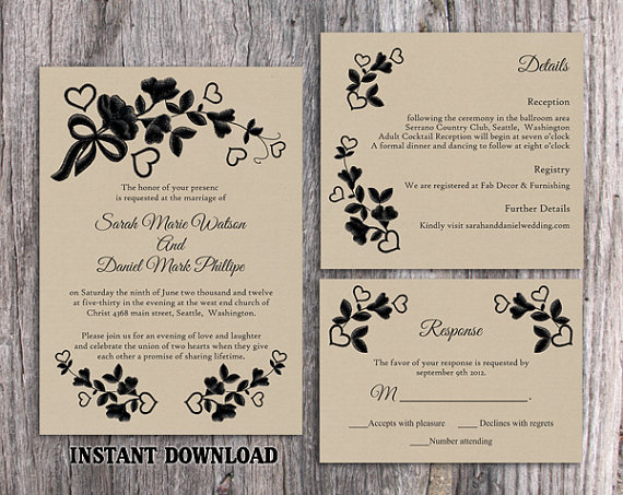 Свадьба - DIY Lace Wedding Invitation Template Set Editable Word File Download Printable Rustic Wedding Invitation Burlap Vintage Floral Invitation