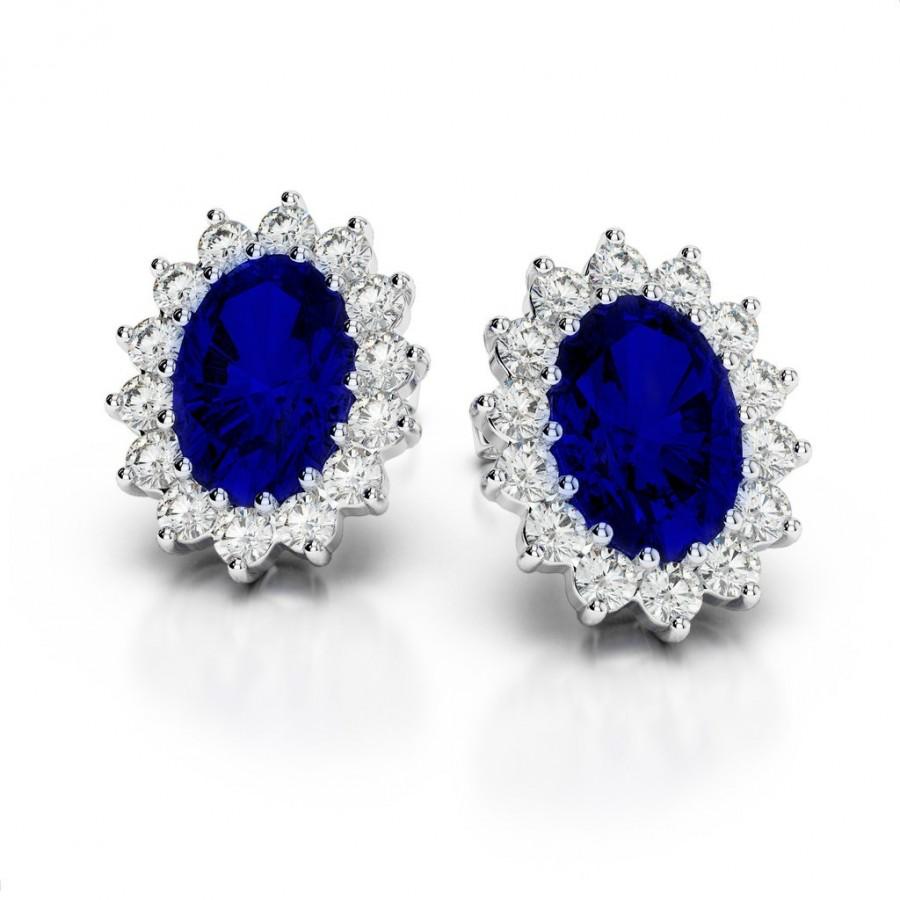 Wedding - 8x6mm Oval Sapphire & Diamond Stud Earrings - Raven Fine Jewelers