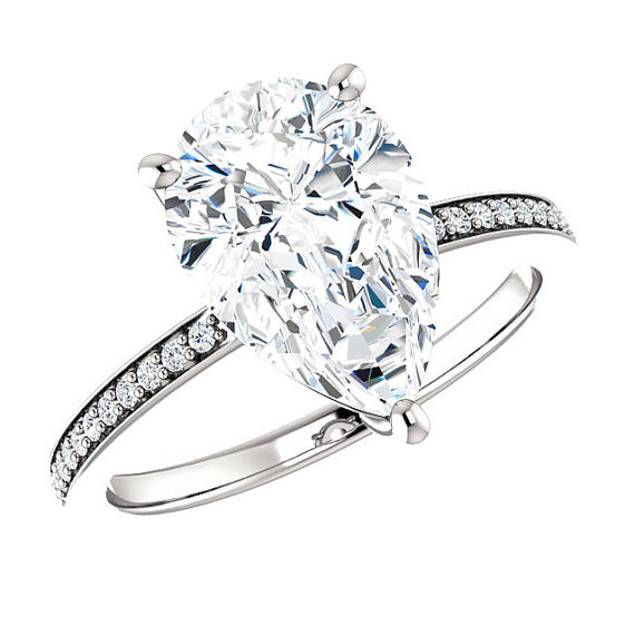 Wedding - 3.50 Carat Pear SUPERNOVA Moissanite & Diamond Engagement Ring 14k, 18k or Platinum, Moissanite Engagement Rings for Women, Pear-Cut 12x8mm