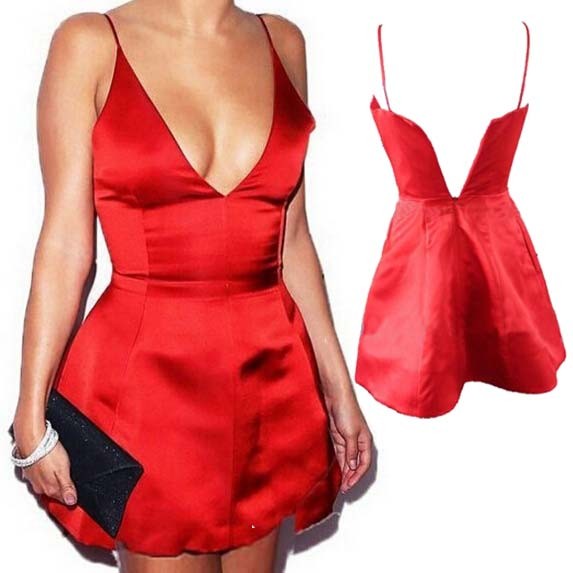 Свадьба - Sexy Selena Gomez Short Taffeta Low Cut Red Prom Party Formal Dress