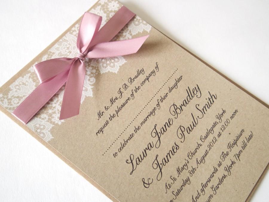 Hochzeit - Ribbon and Lace Wedding Invitation SAMPLE