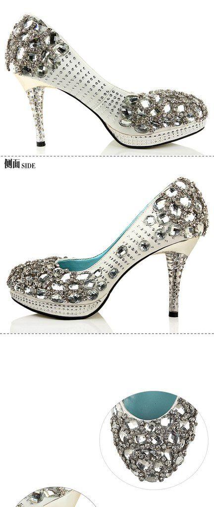 Mariage - High Heels Handmade Rhinestone Pointed Toe Crystal Wedding Shoes, S026
