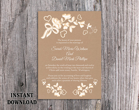 Свадьба - DIY Lace Wedding Invitation Template Editable Word File Download Printable Rustic Wedding Invitation Burlap Vintage Floral Invitation