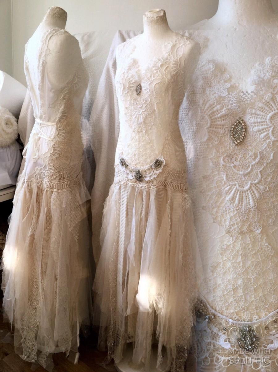 Свадьба - Bohemian wedding dress made in Denmark, boho bridal gown spectacular,boho wedding dress handmade , organic wedding ecofriendly,beach wedding