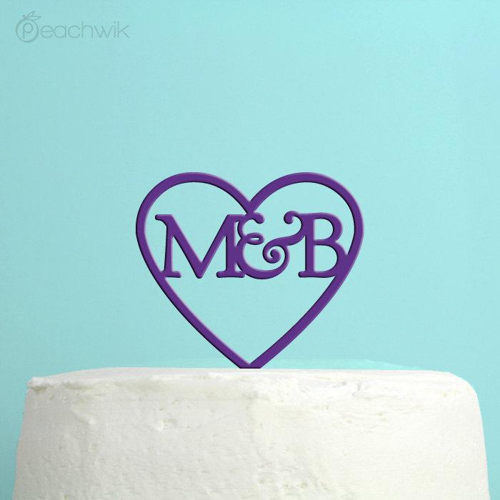 Wedding - Heart Wedding Cake Topper - Personalized Cake Topper -  Initials Wedding Cake Topper -  Custom Colors - Peachwik Cake Topper - PT35