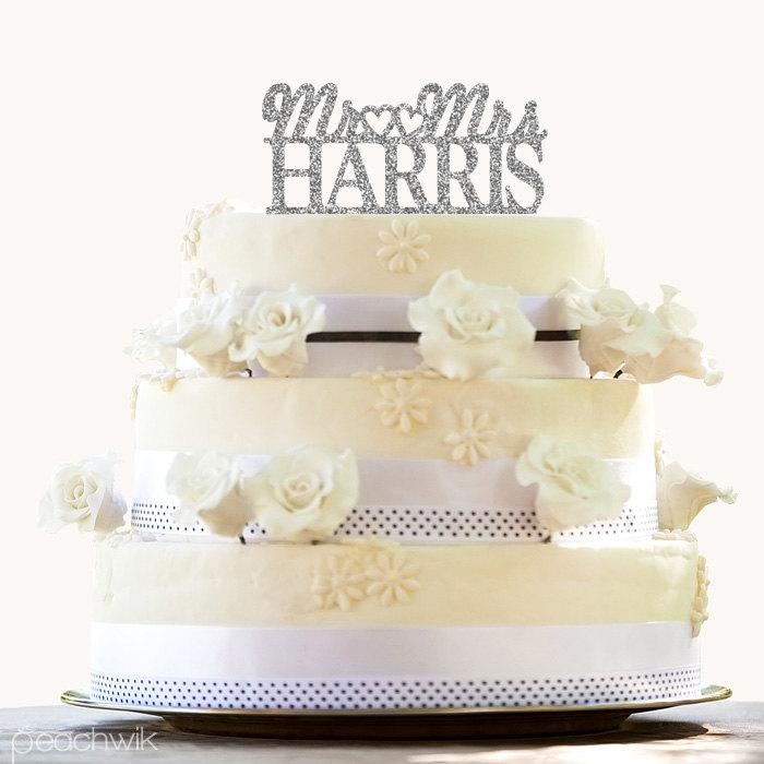 Свадьба - Glitter Wedding Cake Topper - Personalized Cake Topper - Mr and Mrs -  Custom Last Name Wedding Cake Topper - Peachwik Cake Topper - PT15