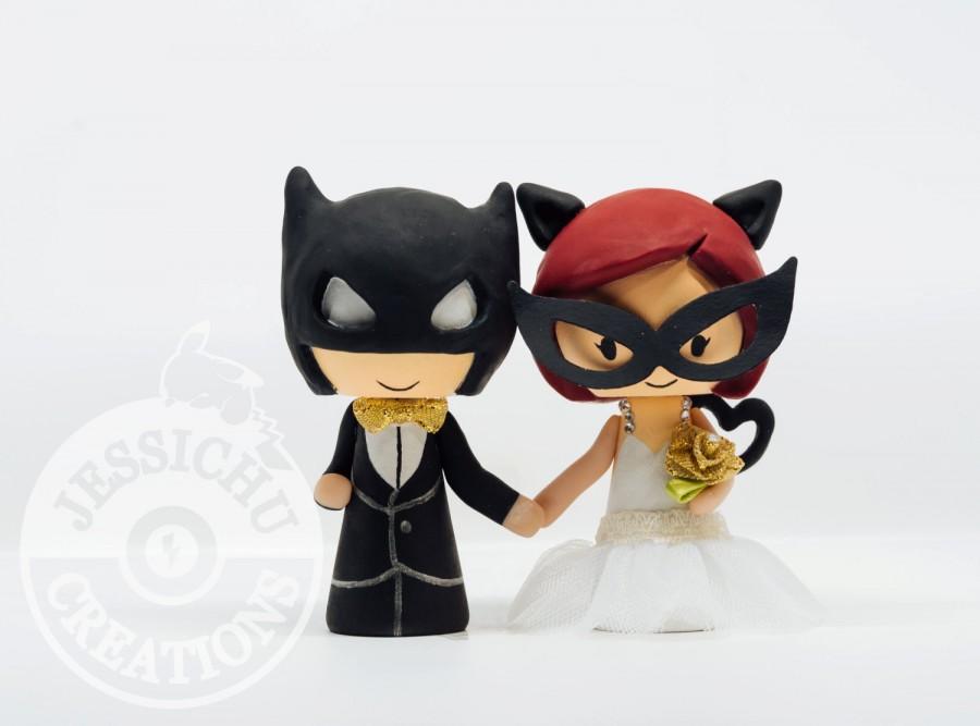 Wedding - Batman and Catwoman, Wedding Cake Topper & Custom Figurines - DC Comics, Superhero, Polymer Clay, Handmade