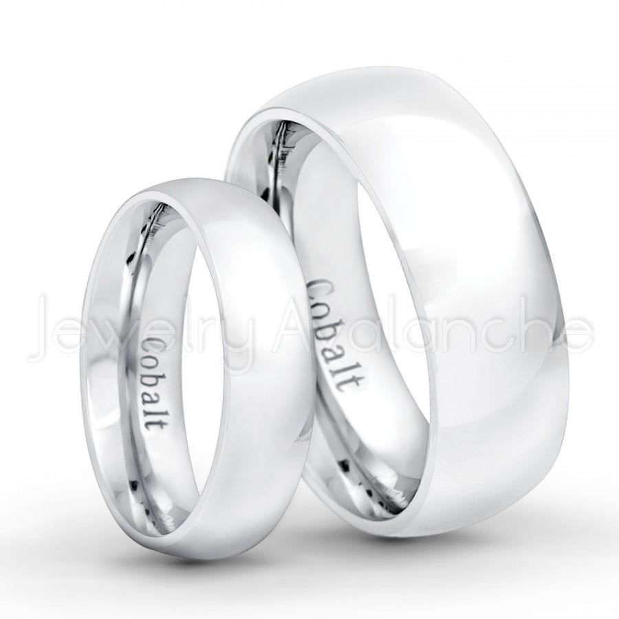 زفاف - His & Her Wedding Band Set, 8mm / 6mm Polished Finish Classic Dome Comfort Fit Cobalt Chrome Wedding Rings, Bride and Groom Ring CT252-294