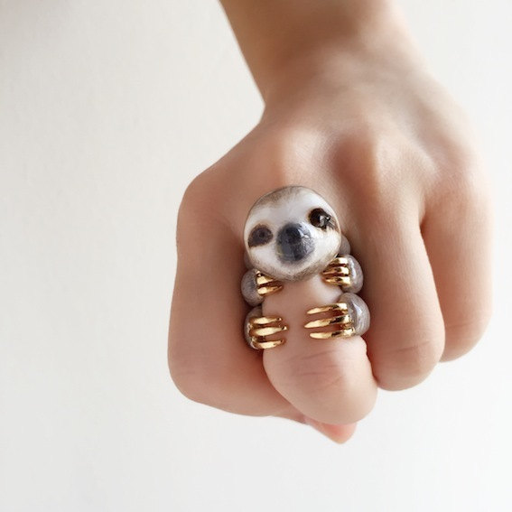 Hochzeit - Pre-order!!! Grey Sloth 3 Piece Ring Set - Enamel ring, Animals Ring, Animals Jewelry, stackable ring, Trio Ring, Animal, Gift,Cute,Mary Lou