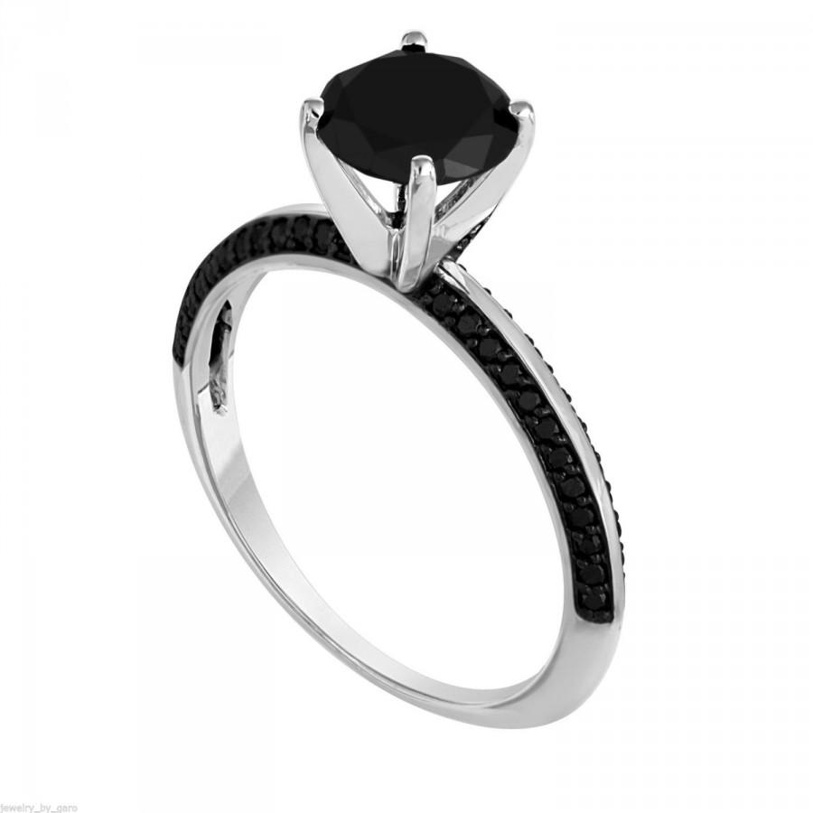 Wedding - 1.75 Carat Black Diamond Engagement Ring 14K White Gold Micro Pave Set handmade