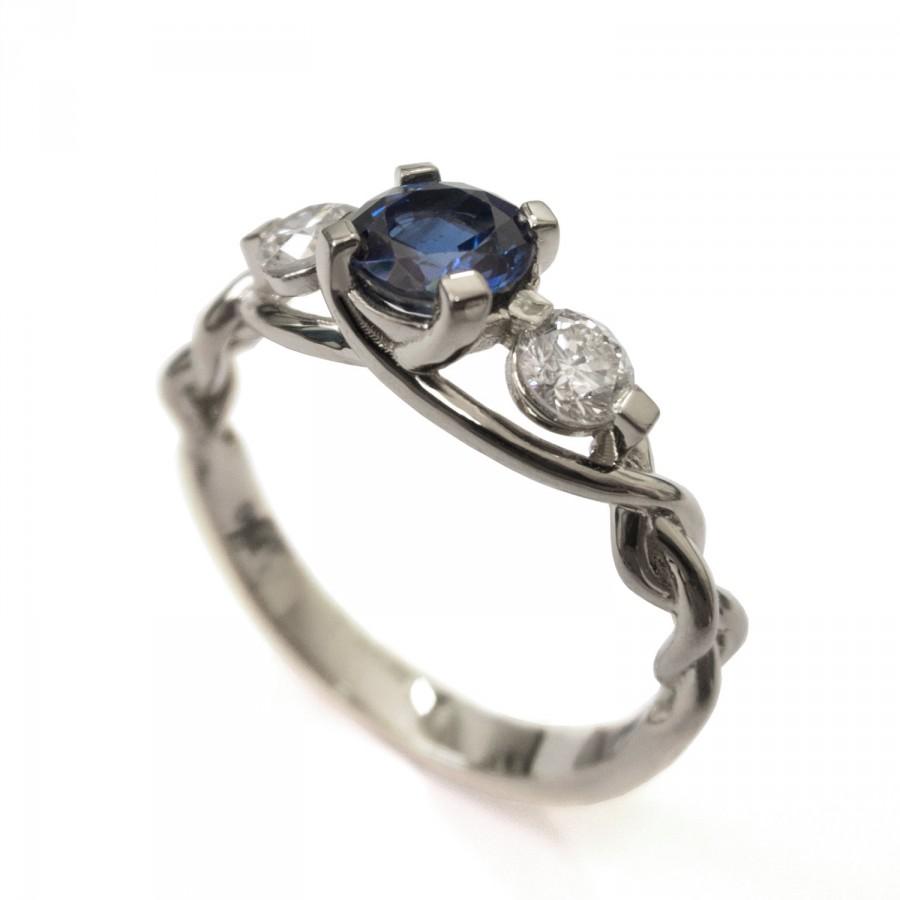 Hochzeit - Braided Engagement Ring - Sapphire and Diamond engagement ring, white gold diamond ring, engagement ring, celtic ring, three stone ring, 7