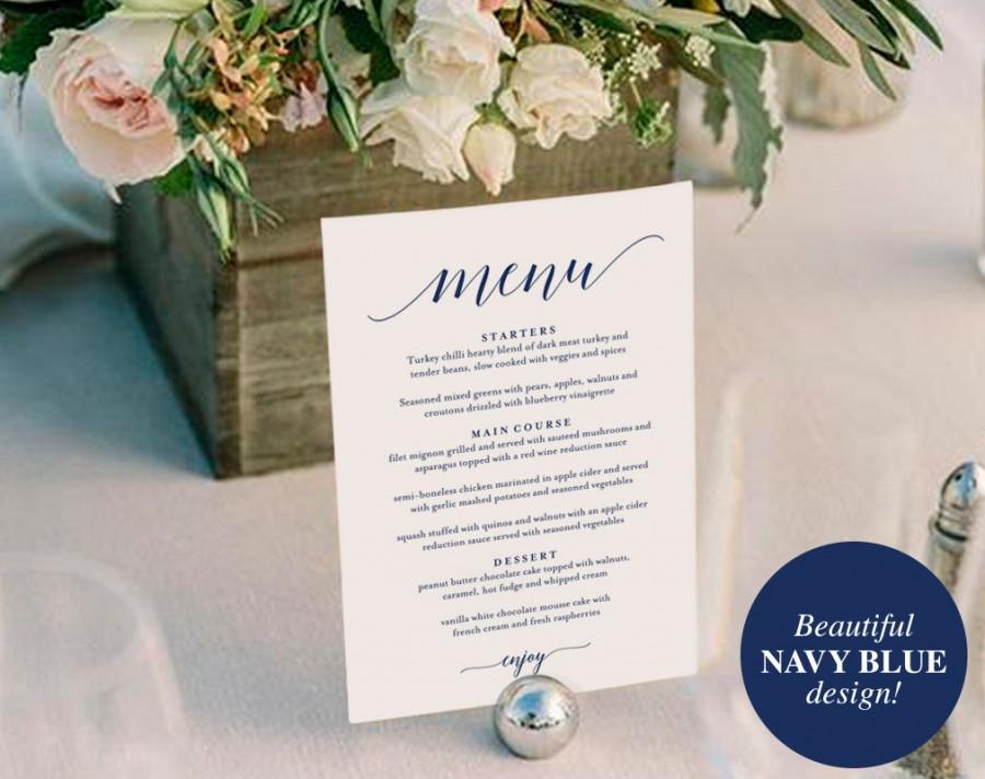 Wedding - Wedding Menu Template, Wedding Menu Printable, Wedding Menu Cards, Table Menu, Menu Sign, Navy Blue Wedding, PDF Instant Download 