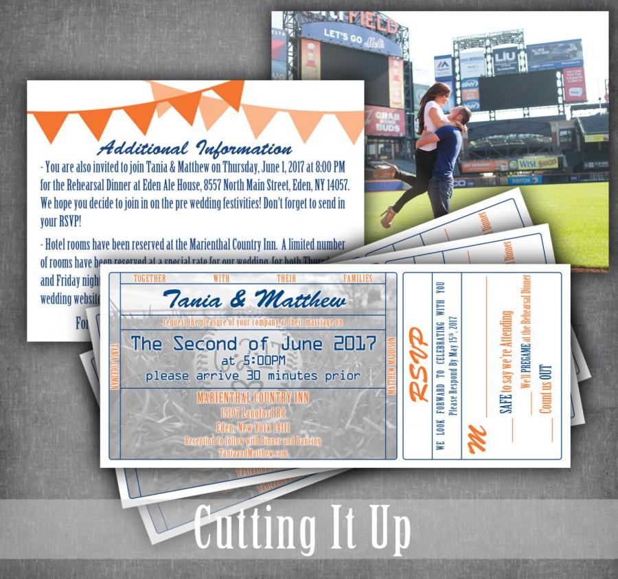 زفاف - Baseball Wedding Invitation Set, Ticket Invitation, RSVP Ticket Stub, Sports Wedding, Detail Card, New York Mets, Extra Large, MLB, NHL