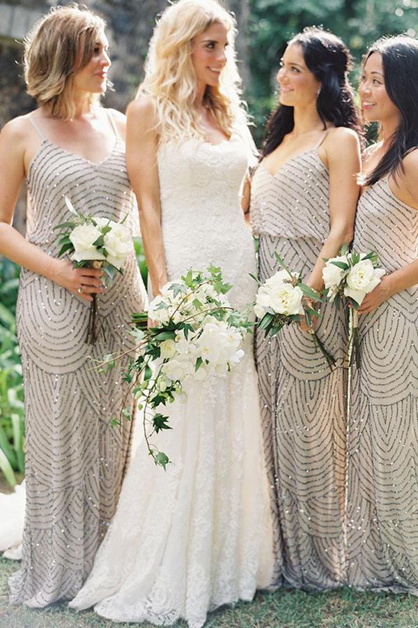 Hochzeit - Sparkle V-neck Floor Length Champagne Bridesmaid Dress