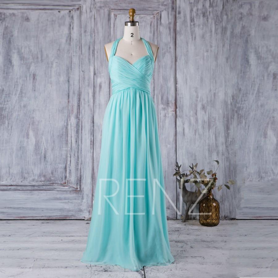Hochzeit - 2016 Light Mint Bridesmaid Dress Long, Halter Wedding Dress, Long Chiffon Prom Dress, Sweetheart Formal Dress Floor Length (J067)