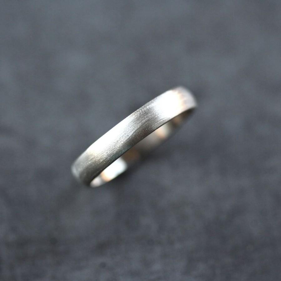 Hochzeit - White Gold Men's Wedding Band, Brushed Men's or Unisex 4mm Low Dome Recycled 14k Palladium White Gold Wedding Ring - Made in Your Size