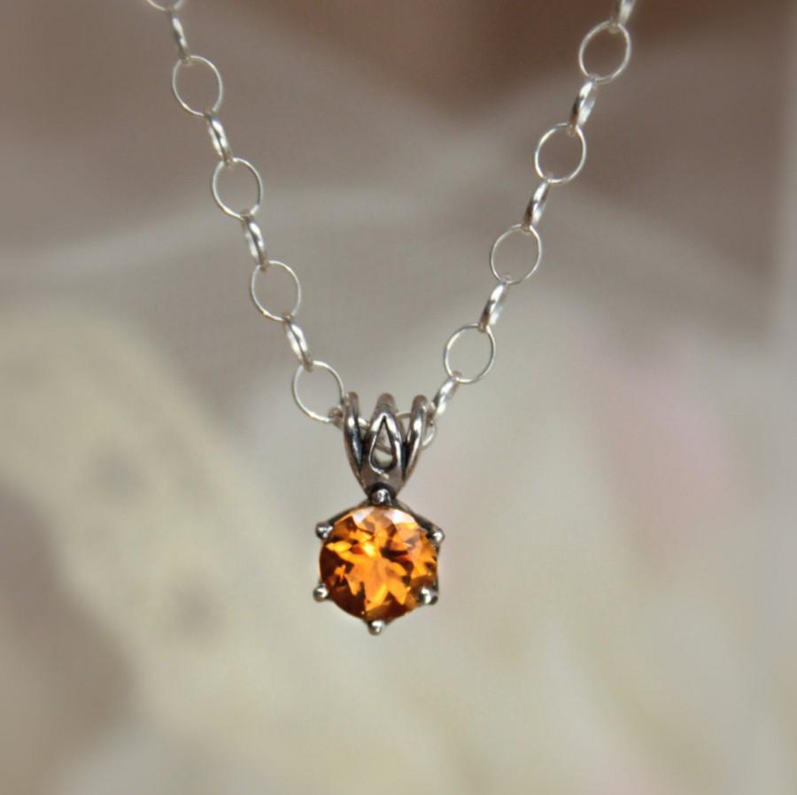 Wedding - Golden Citrine Bridal Necklace - Solitaire Necklace in Sterling - Filigree Pendant and Chain - Updated Traditional - Bridesmaid Pendant